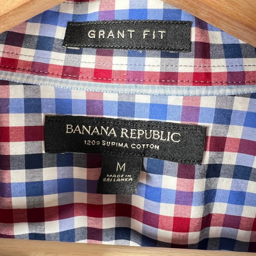 Banana Republic Grant Fit Men Long Sleeve Gingham Button Down‎ Shirt Size M